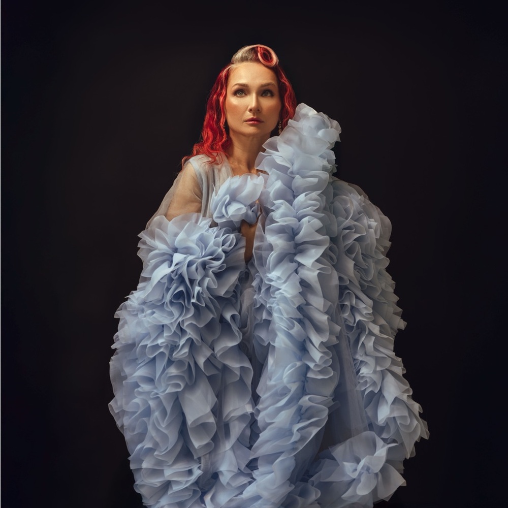 Cloud Blue Couture Ruffle Robe Gown
